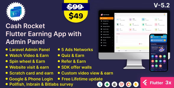 Cash Rocket v6.4 – Flutter Online Earning App with Admin Panel插图 Cash Rocket v6.4 – Flutter Online Earning App with Admin Panel插图